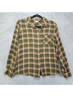 Day to Day Shirt Womens Large Green Plaid Button Up Long Sleeve